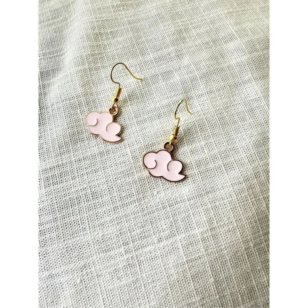 Golden light pink cloud dangle earrings
